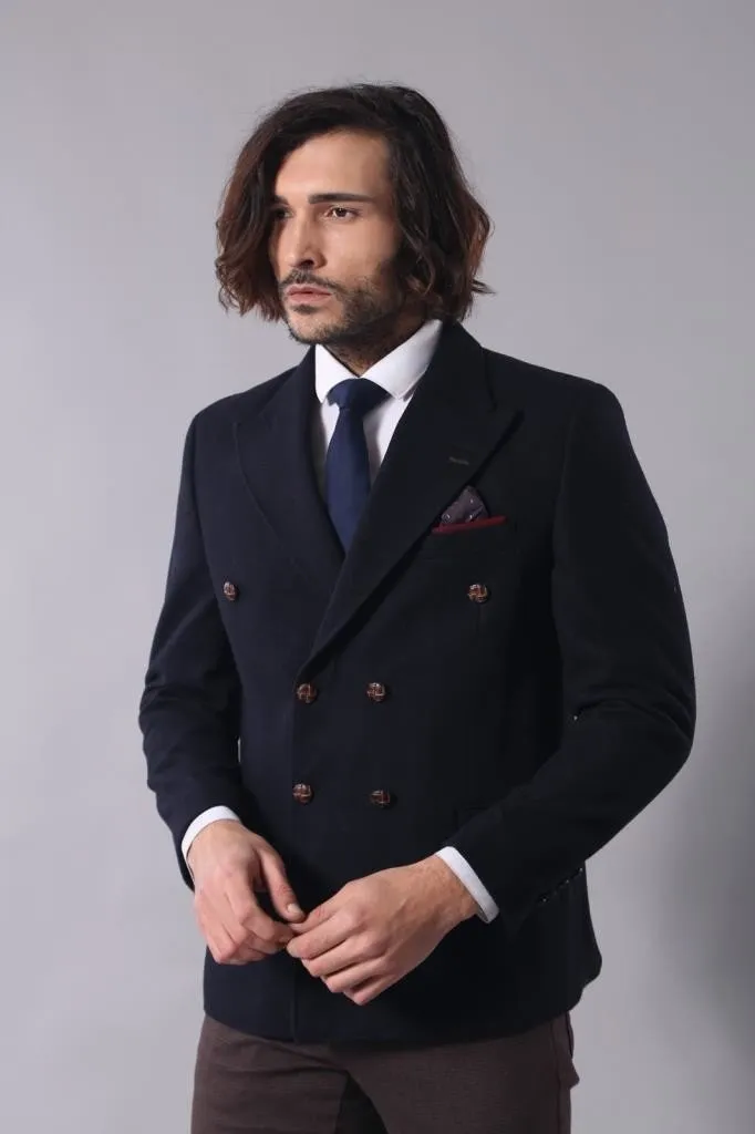 15486 Navy Blue Double Breasted Blazer 