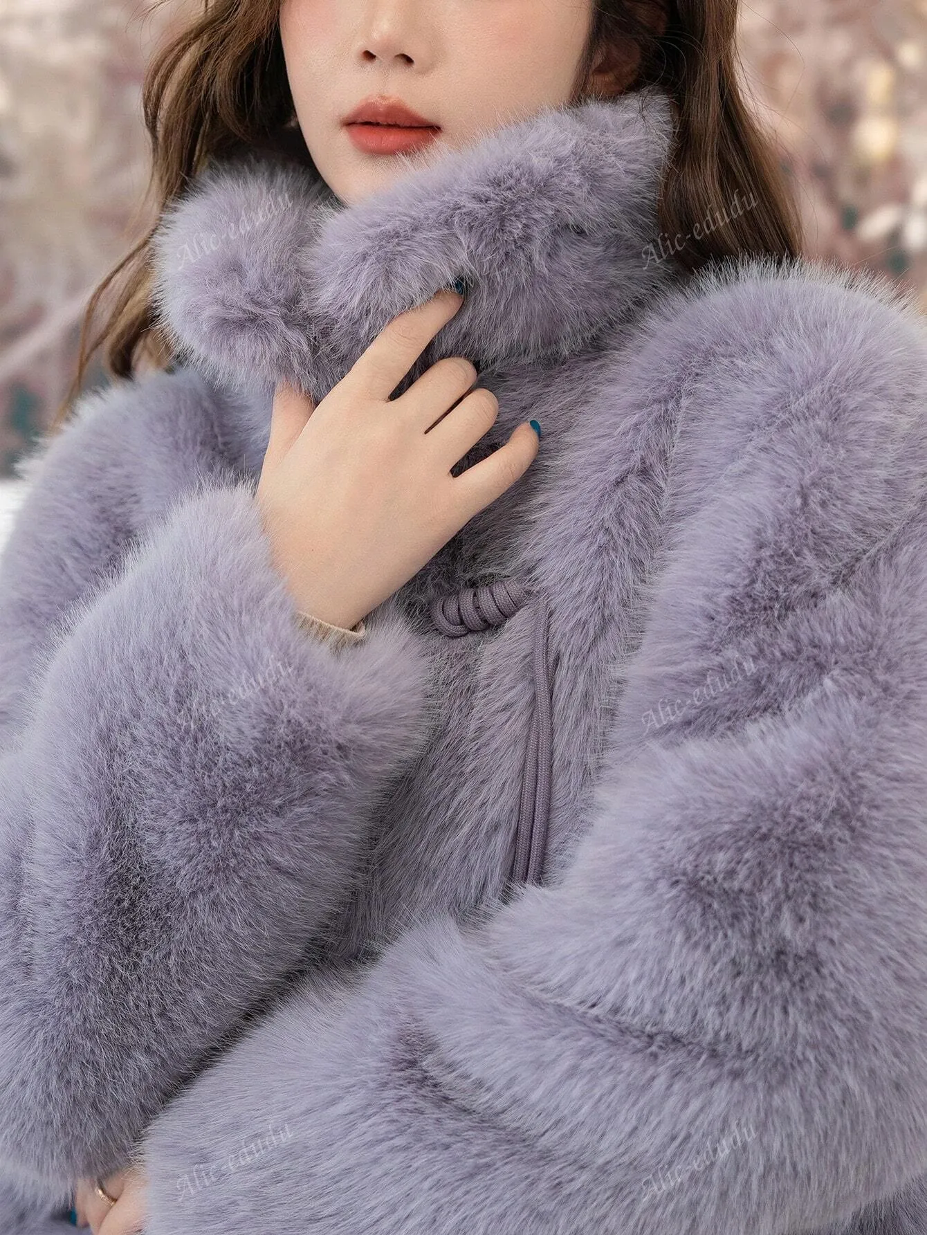 Alicedudu Women Simple Style Faux Fur Aviator Jacket