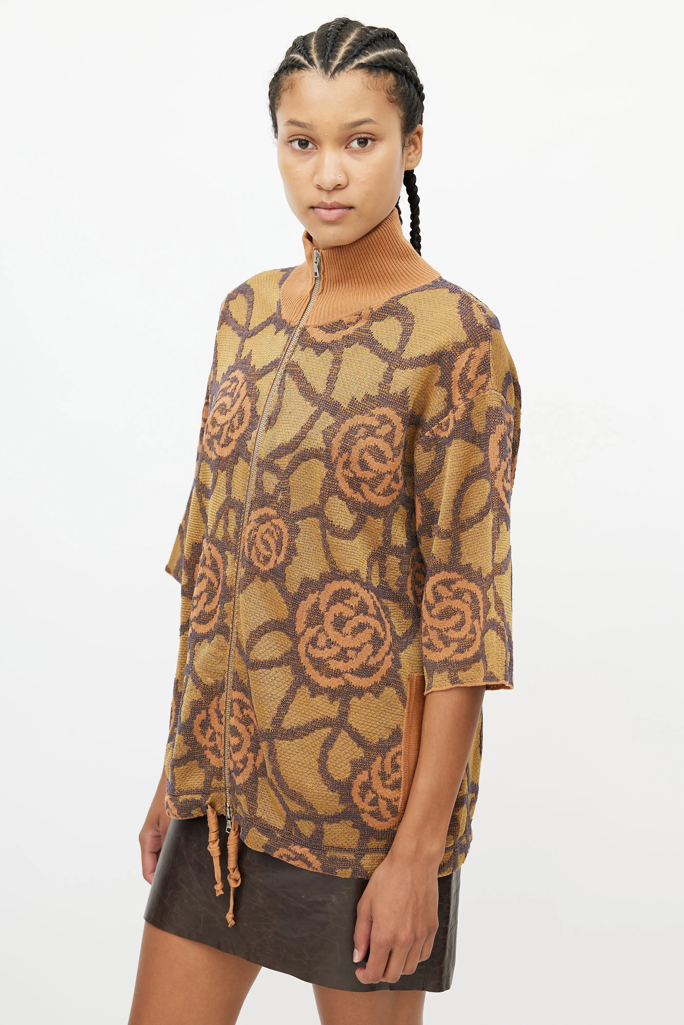 Beige & Multicolour Knit Print Cardigan
