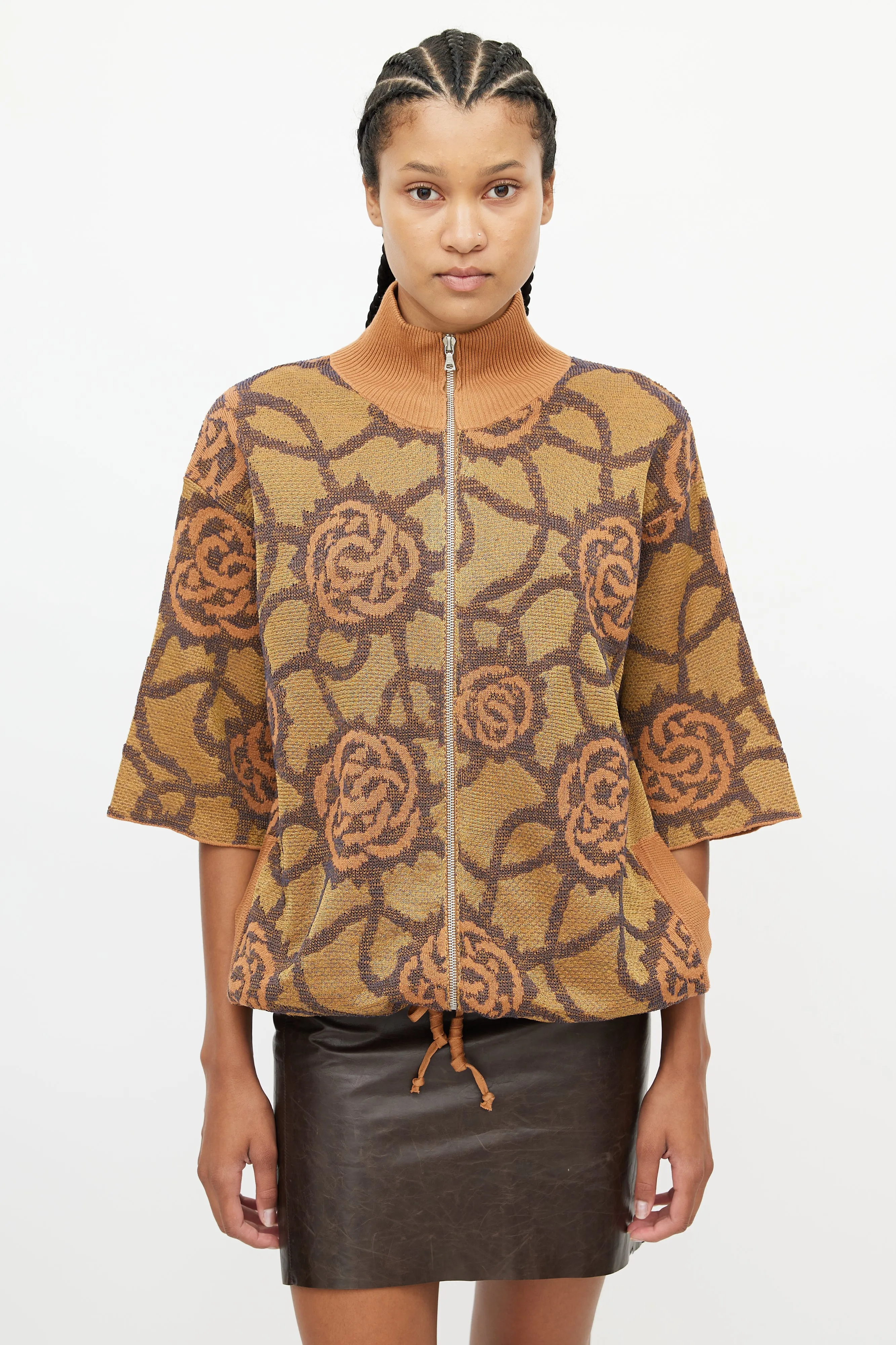 Beige & Multicolour Knit Print Cardigan