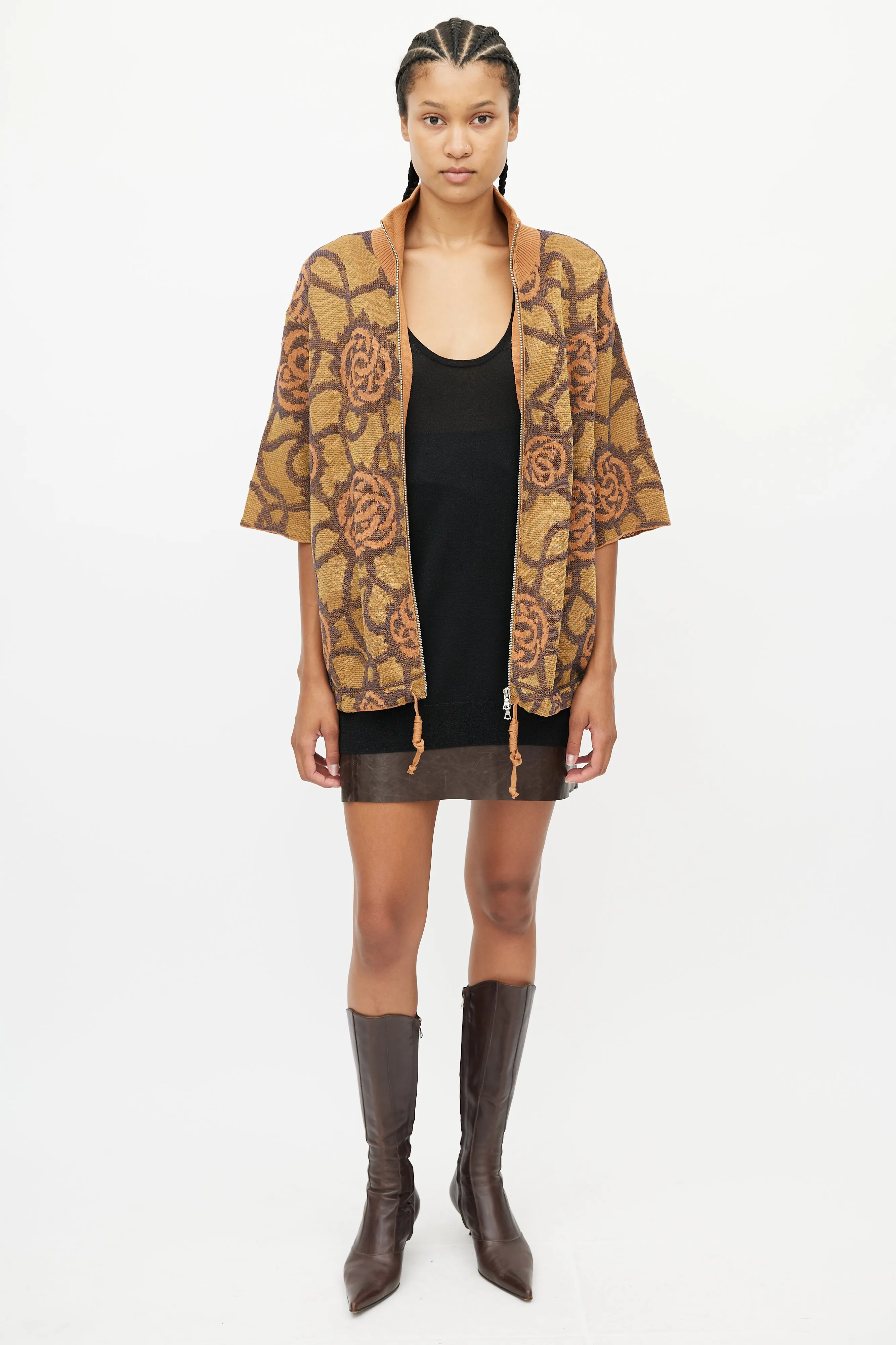 Beige & Multicolour Knit Print Cardigan