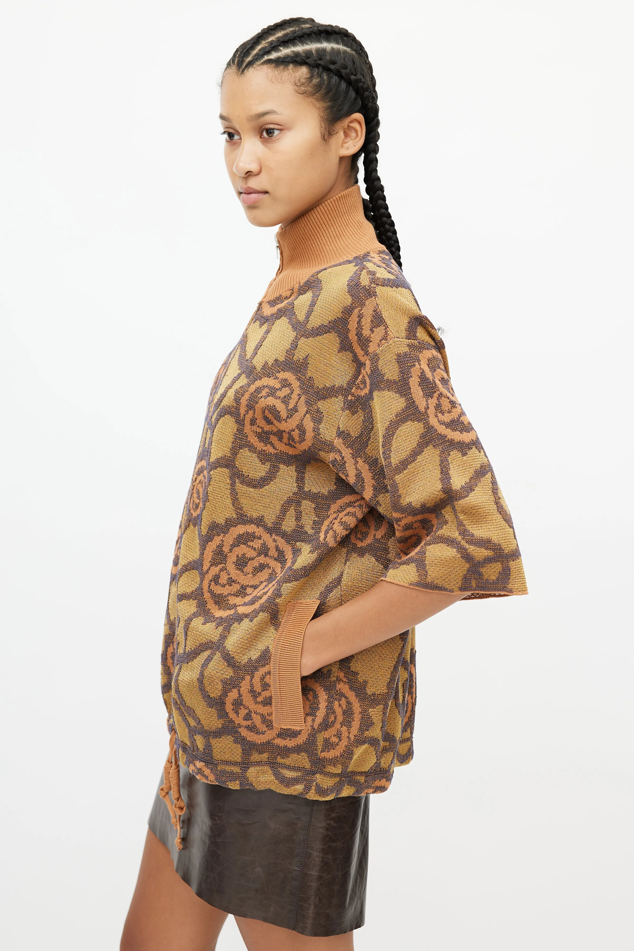 Beige & Multicolour Knit Print Cardigan