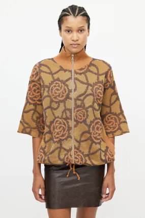 Beige & Multicolour Knit Print Cardigan