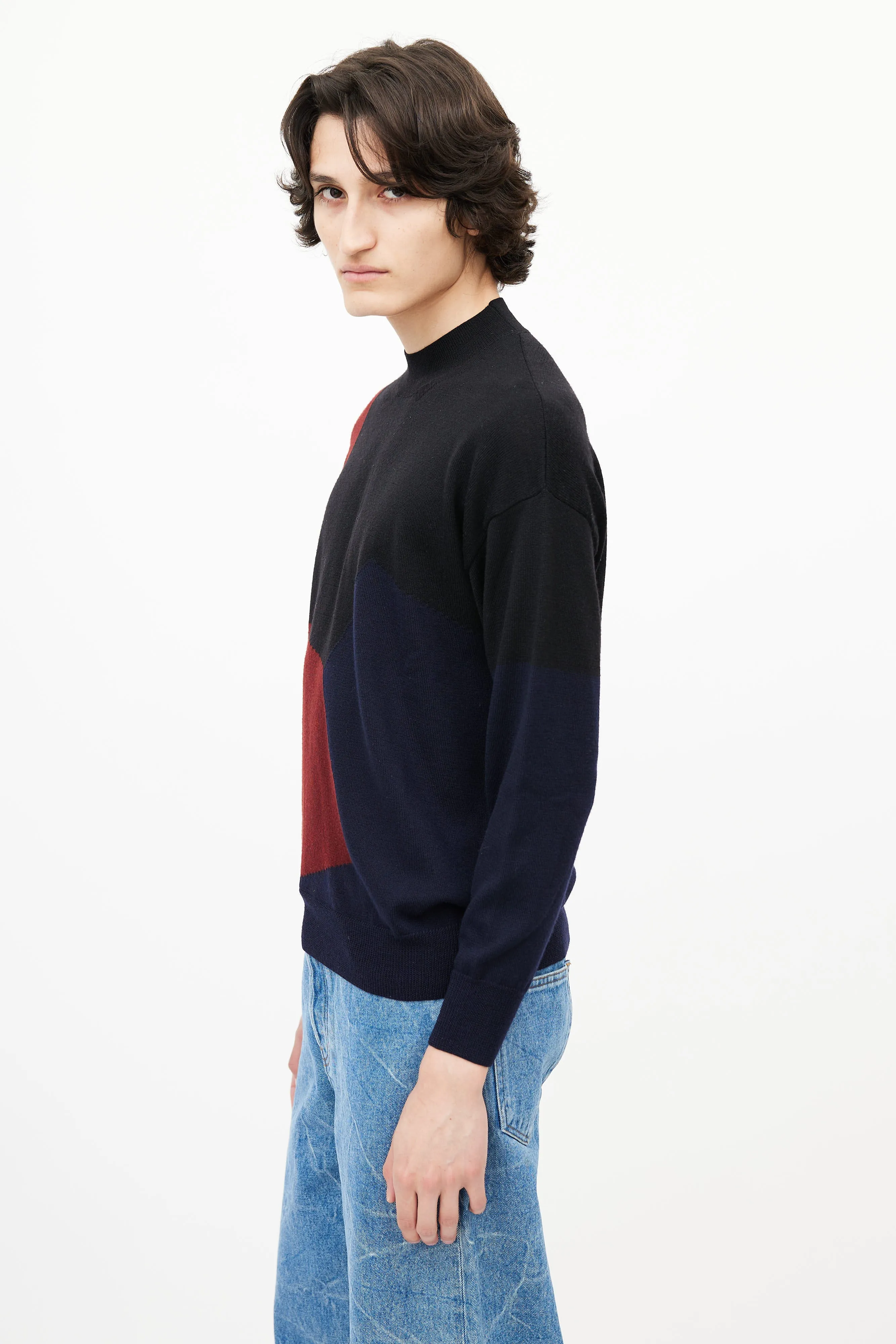 Black & Multicolour Panelled Knit Sweater