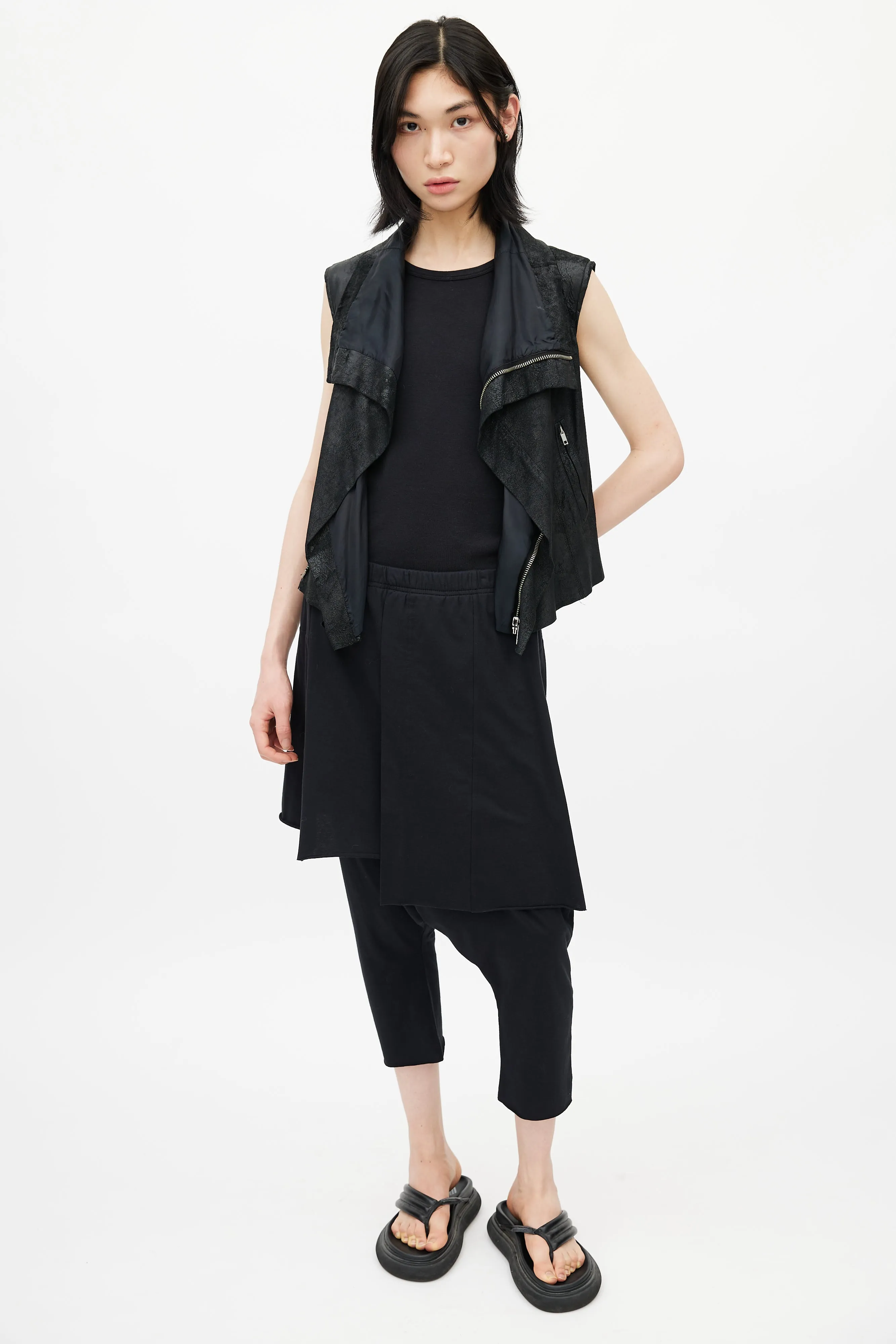 Black Leather Sleeveless Vest
