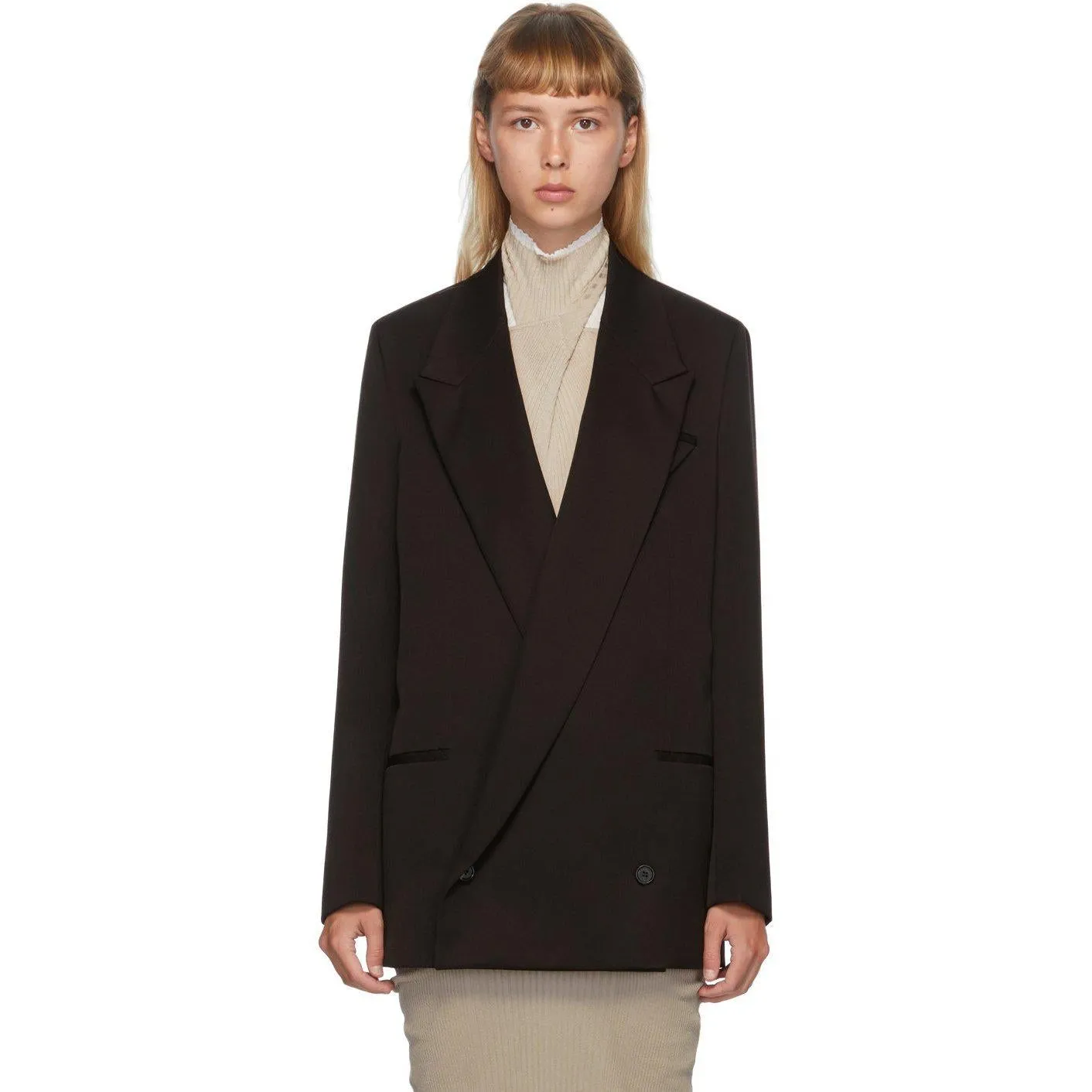 Bottega Veneta Black Double-Breasted Oversized Blazer