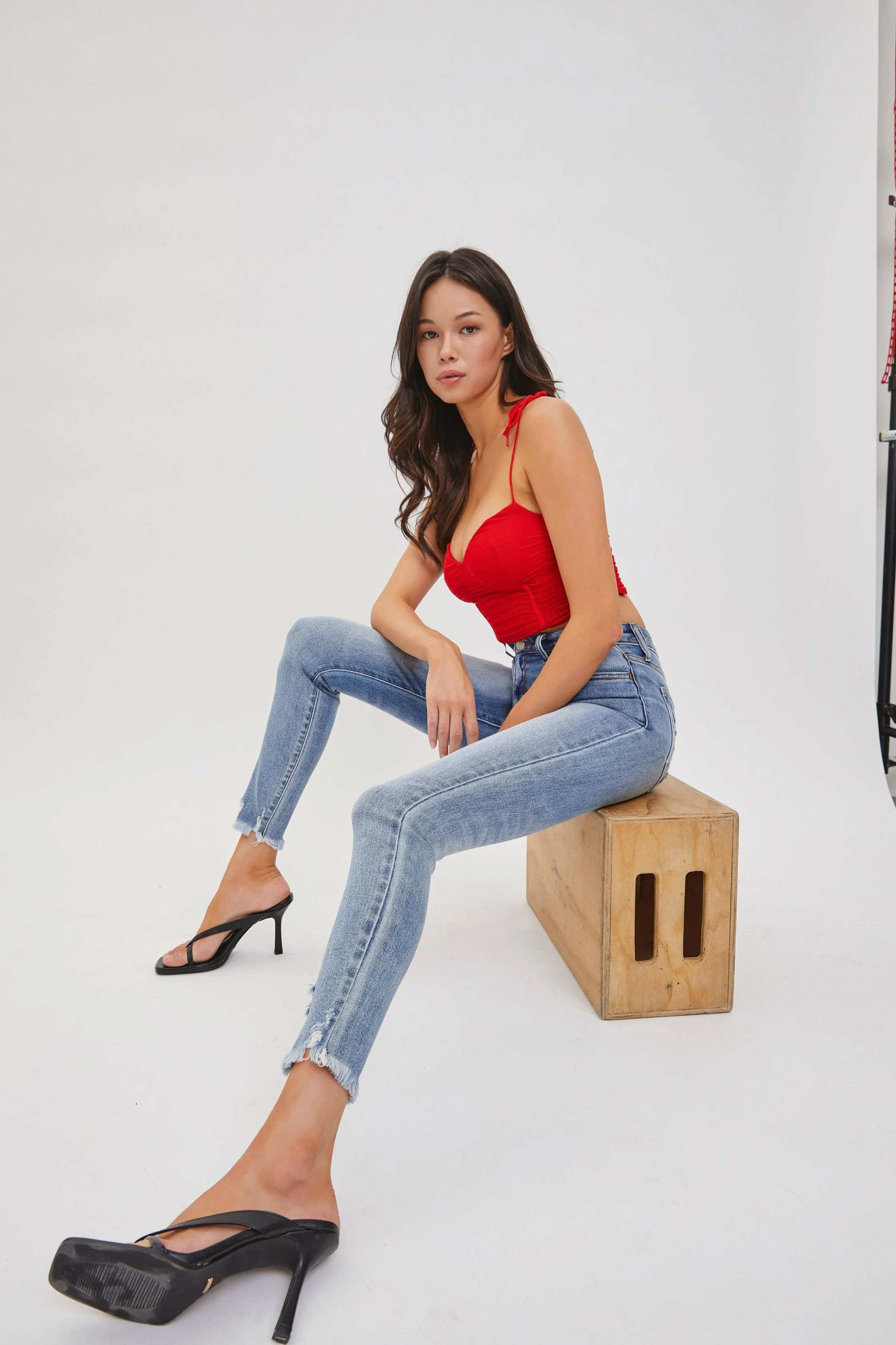 Cello Jeans- Medium High Rise Ankle Skinny with Frayed Hem (Sizes 1-13)