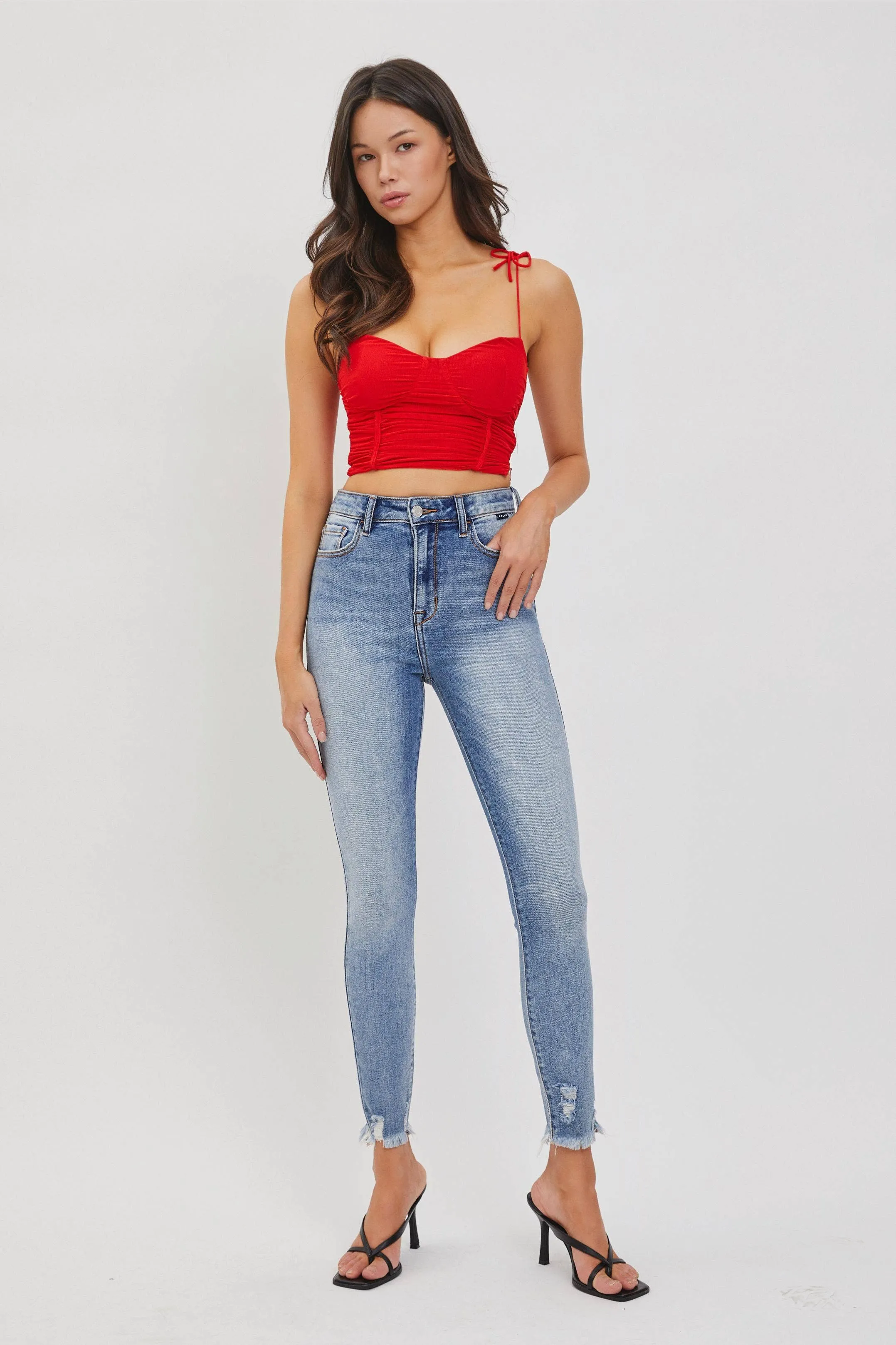 Cello Jeans- Medium High Rise Ankle Skinny with Frayed Hem (Sizes 1-13)