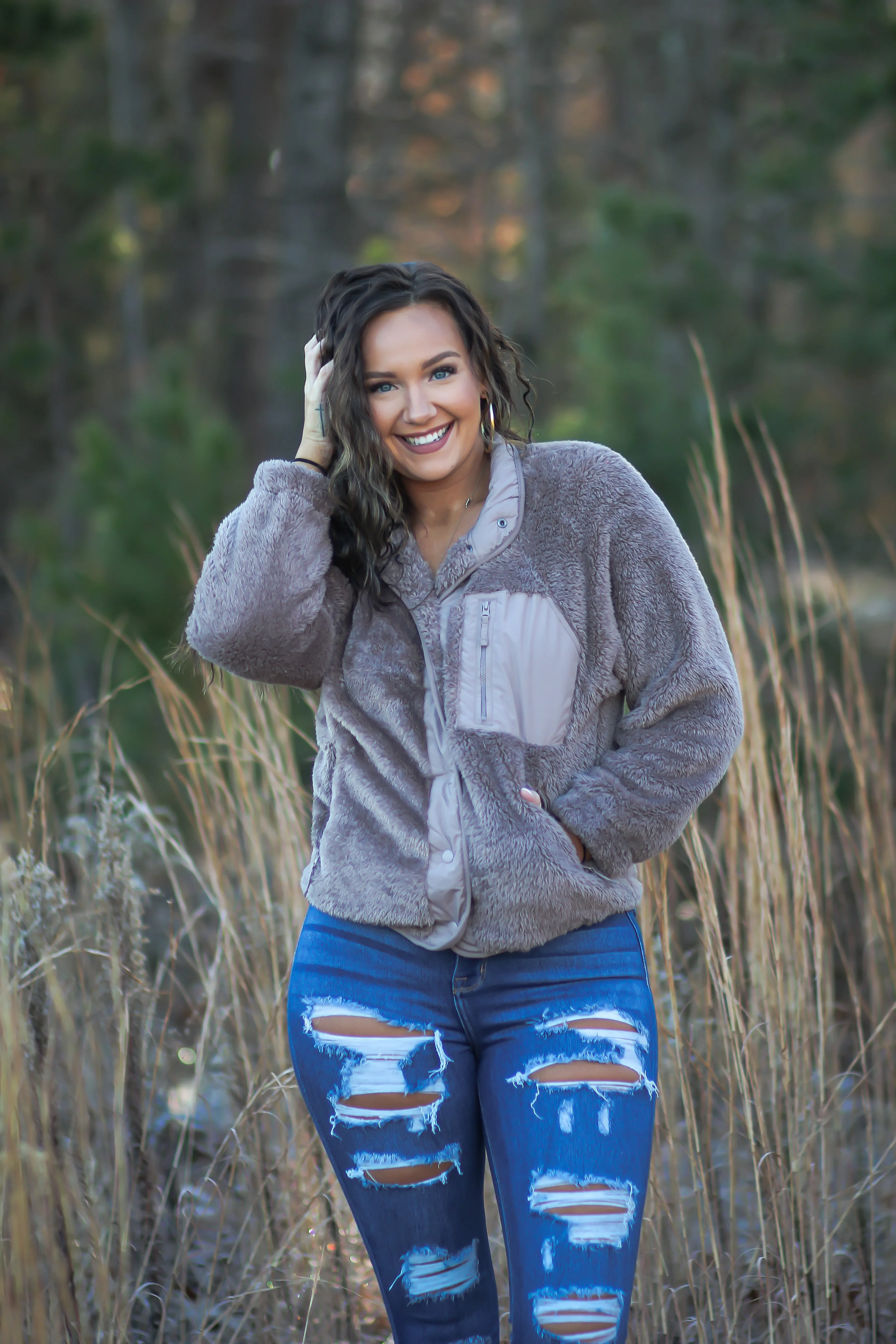Cocoa Faux Fur Button Down Jacket