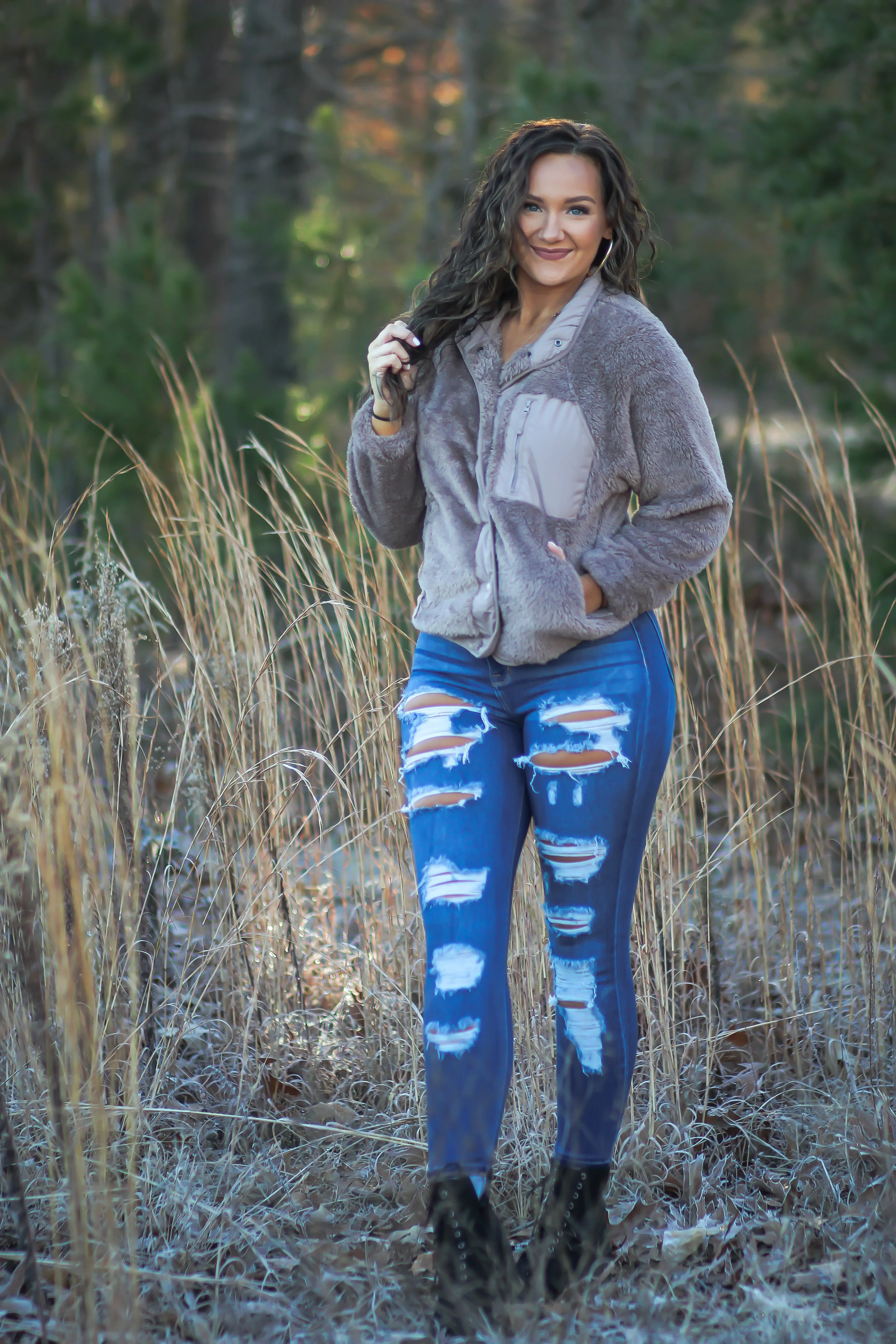 Cocoa Faux Fur Button Down Jacket