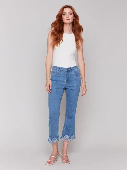 Cropped Fringed Hem Jeans