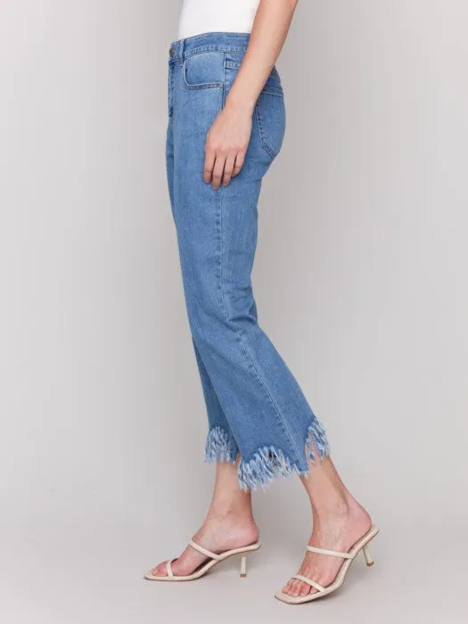 Cropped Fringed Hem Jeans