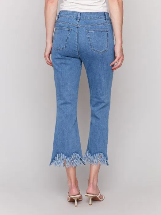 Cropped Fringed Hem Jeans