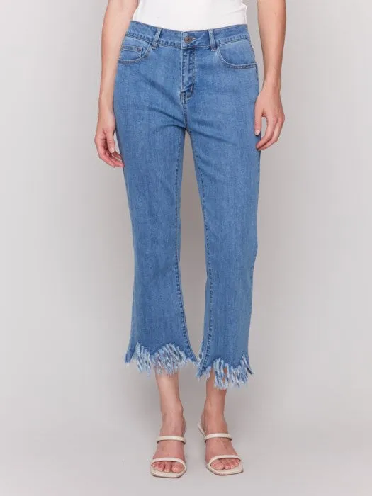 Cropped Fringed Hem Jeans