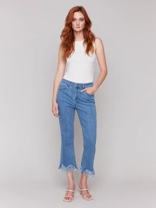 Cropped Fringed Hem Jeans