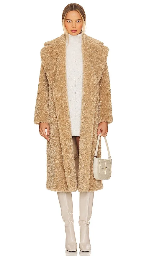 Ena Pelly Shaggy Faux Fur Jacket in Tan