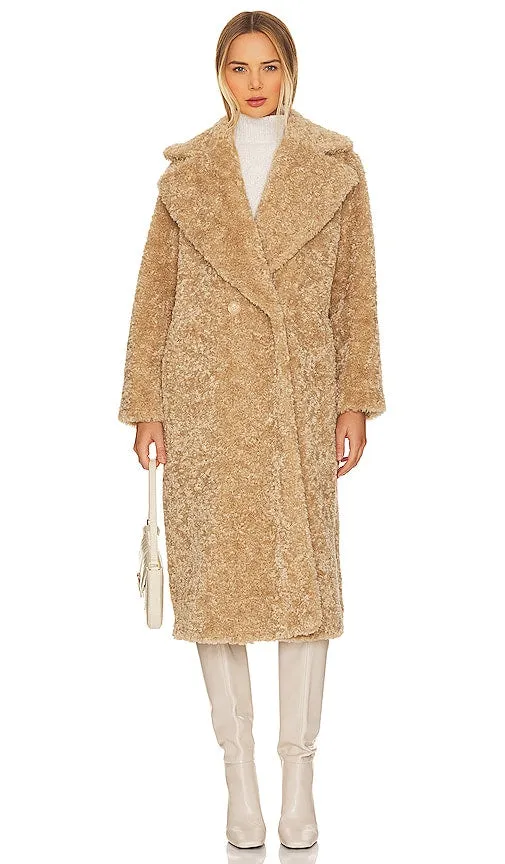 Ena Pelly Shaggy Faux Fur Jacket in Tan