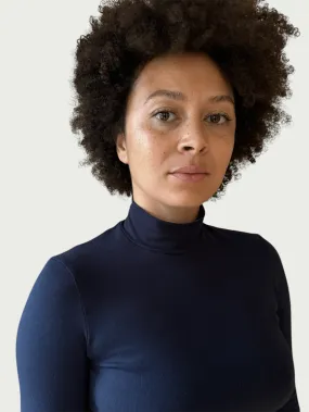 Exaggerated Mock Neck Top in Navy