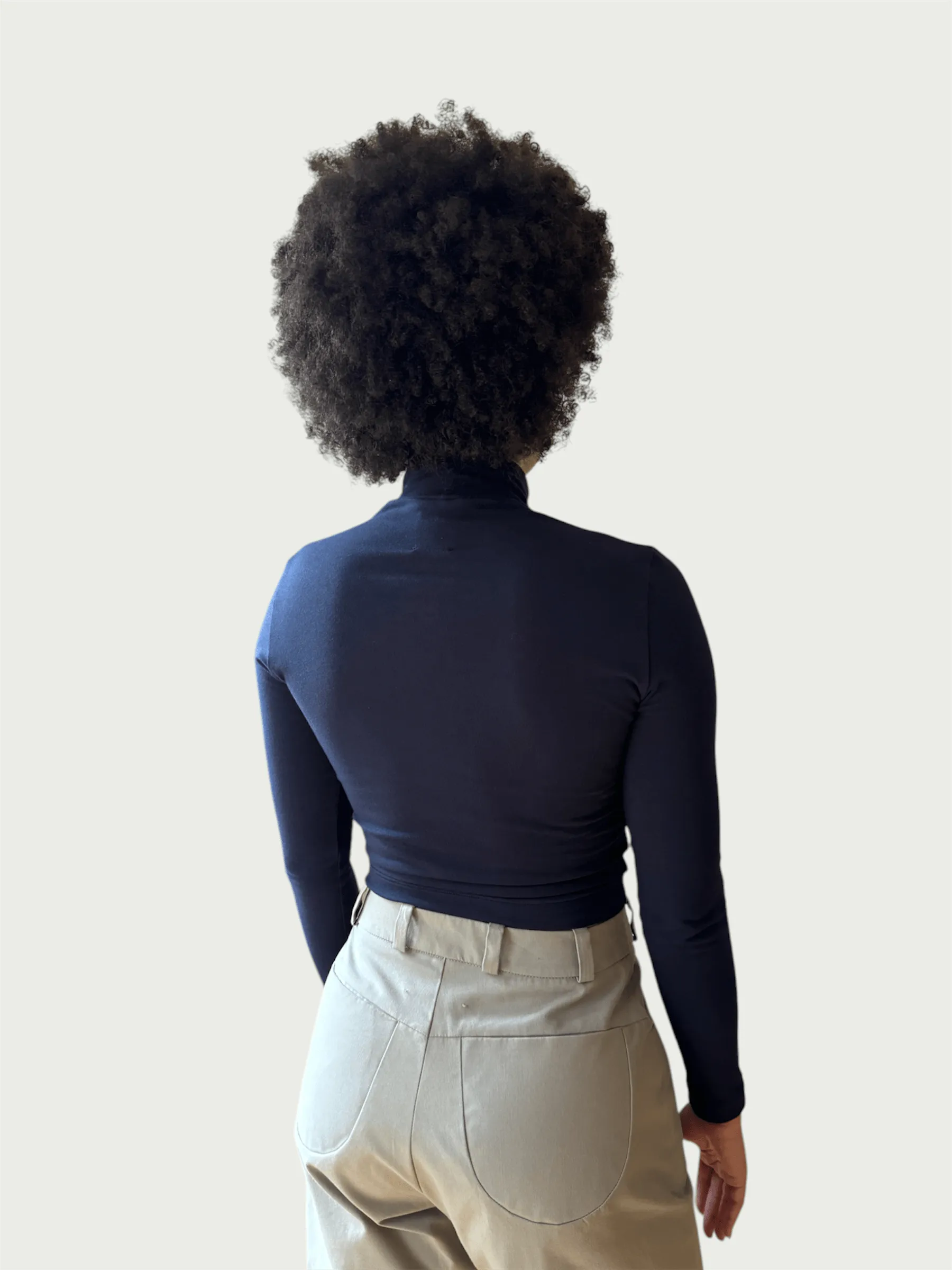 Exaggerated Mock Neck Top in Navy