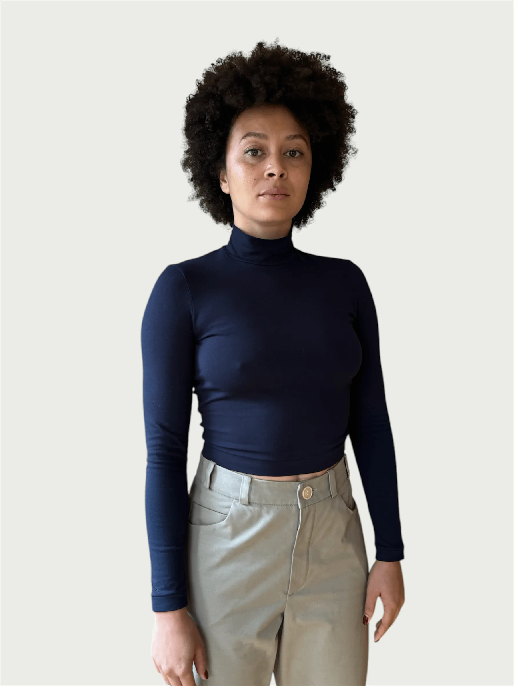 Exaggerated Mock Neck Top in Navy