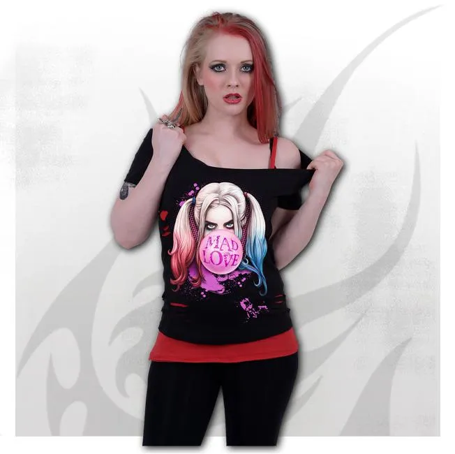 Harley Quinn Mad Love 2 in 1 Red Ripped Womens Top