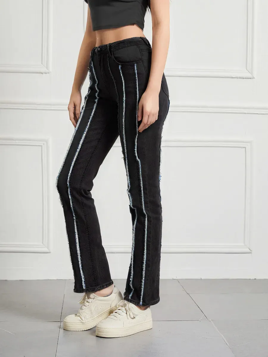 High-waisted high-stretch raw-edge jeans