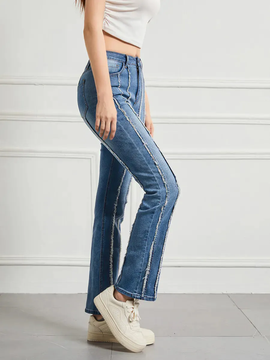 High-waisted high-stretch raw-edge jeans