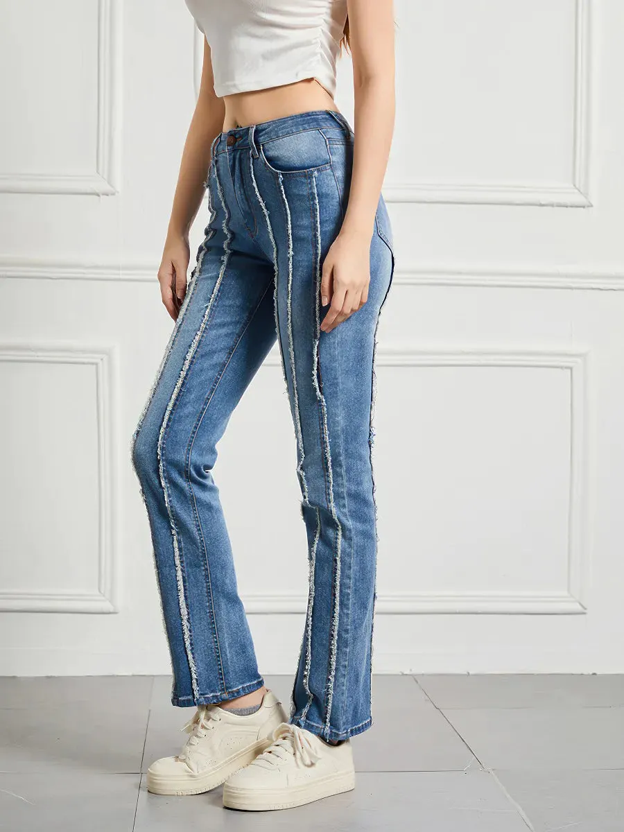 High-waisted high-stretch raw-edge jeans