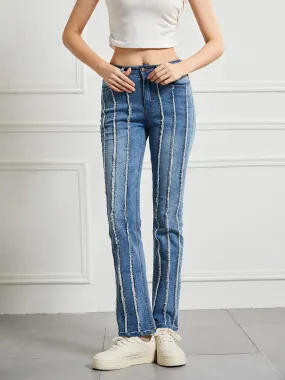 High-waisted high-stretch raw-edge jeans