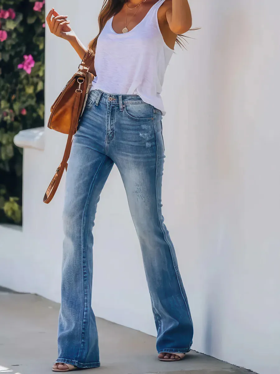 High-waisted hip-lifting elastic flared jeans for women