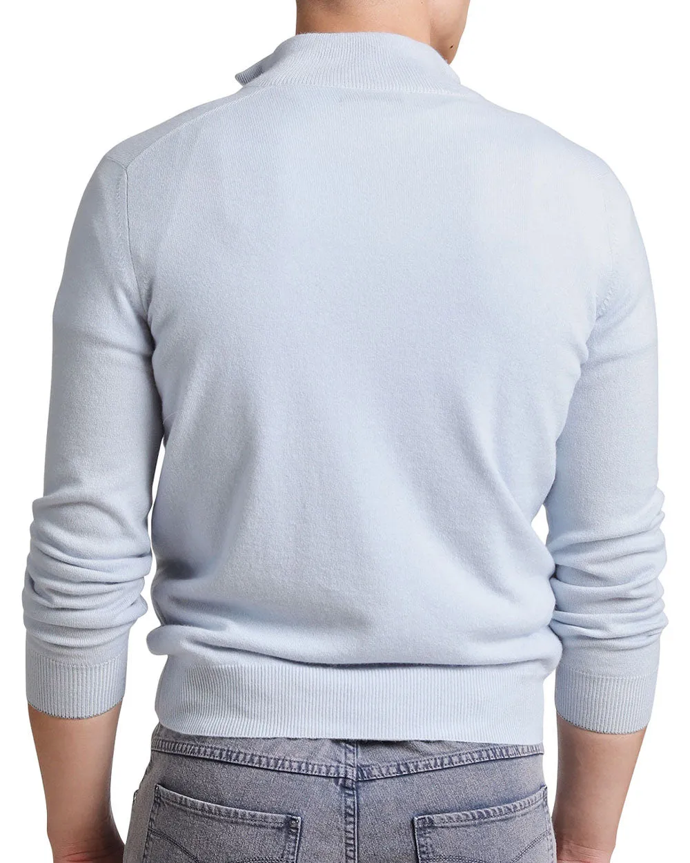 Light Blue Cashmere Quarter Zip Sweater
