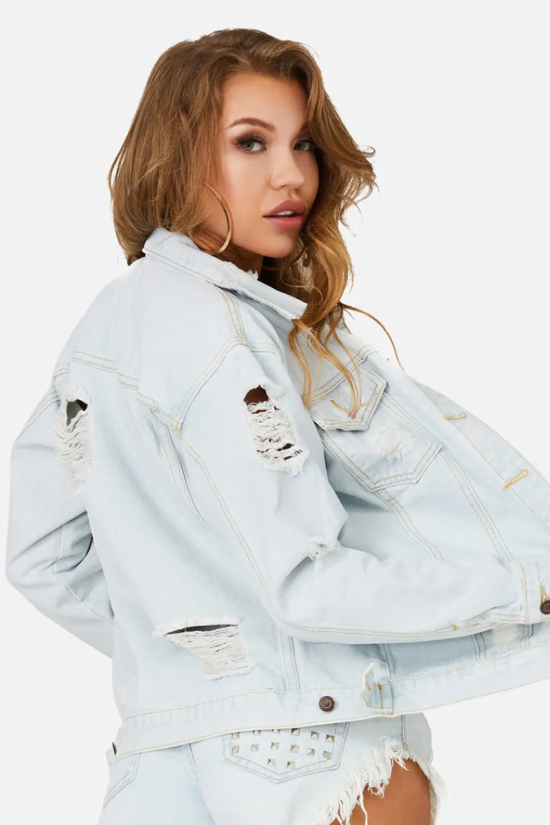 Light Wash Ripped Denim Jacket