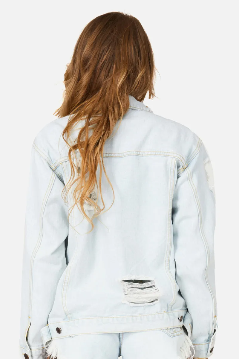 Light Wash Ripped Denim Jacket
