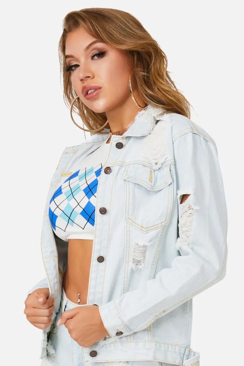 Light Wash Ripped Denim Jacket