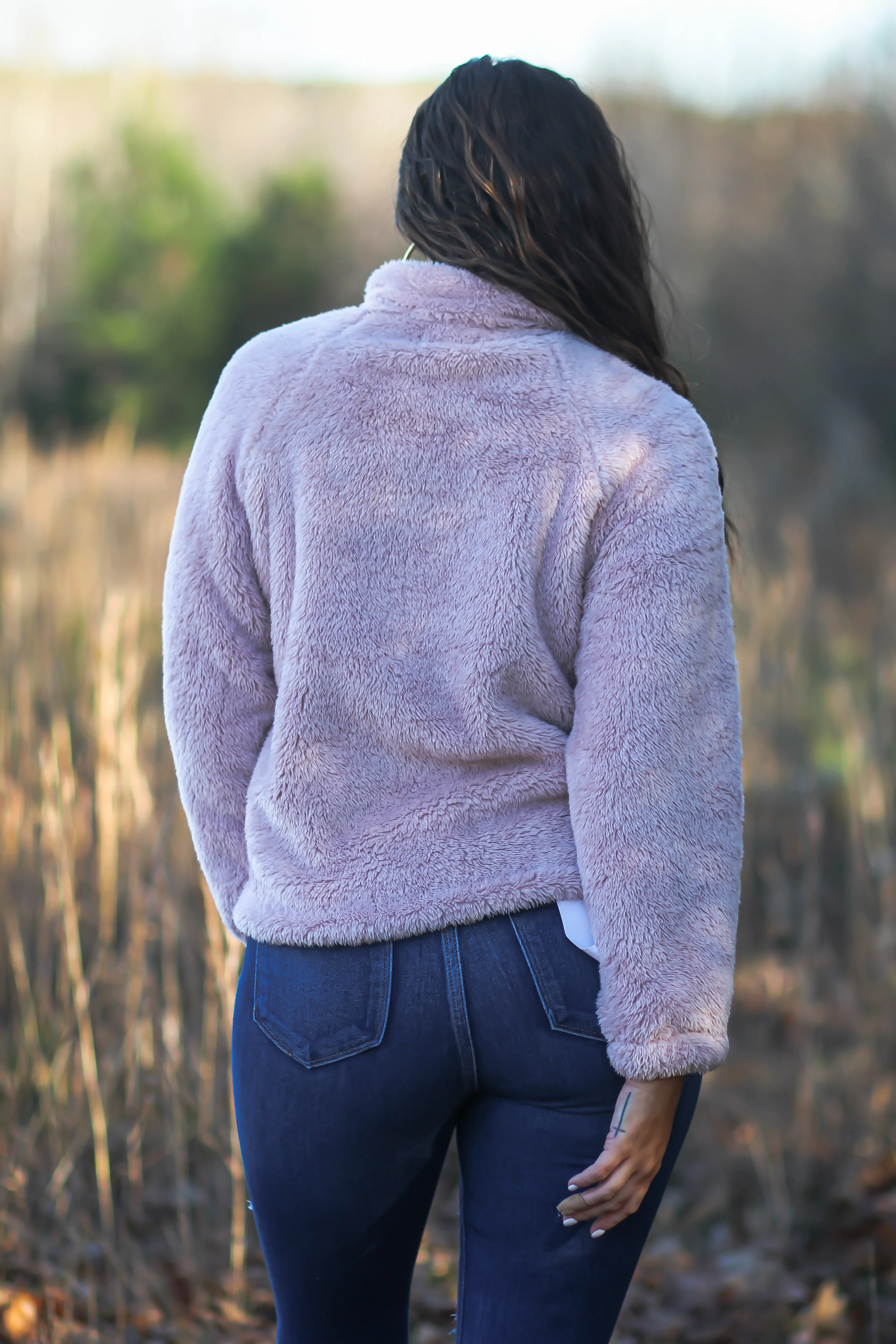 Mauve Faux Fur Button Down Jacket