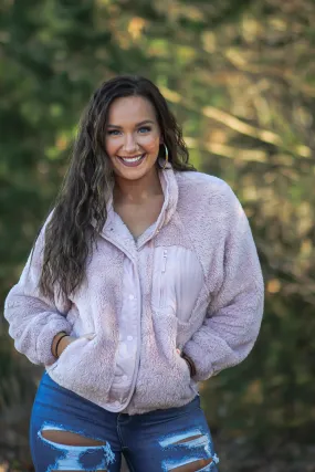 Mauve Faux Fur Button Down Jacket