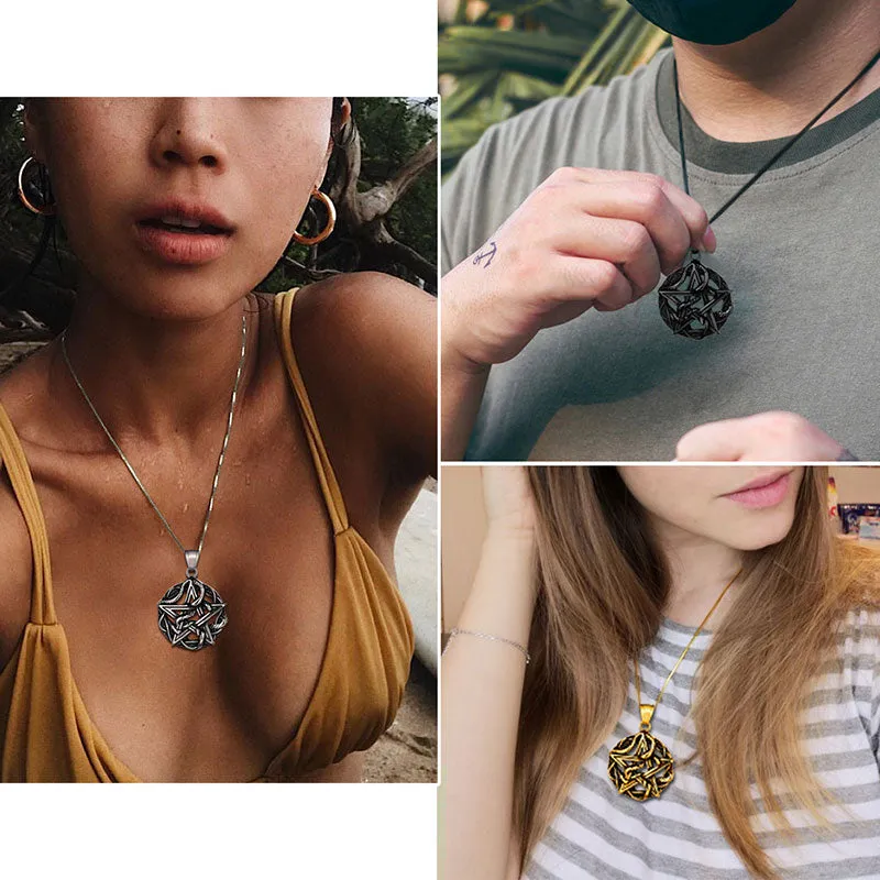 Men Wiccan Necklace Pentagram Entwined Snake Pendant Jewelry 316L Stainless Steel