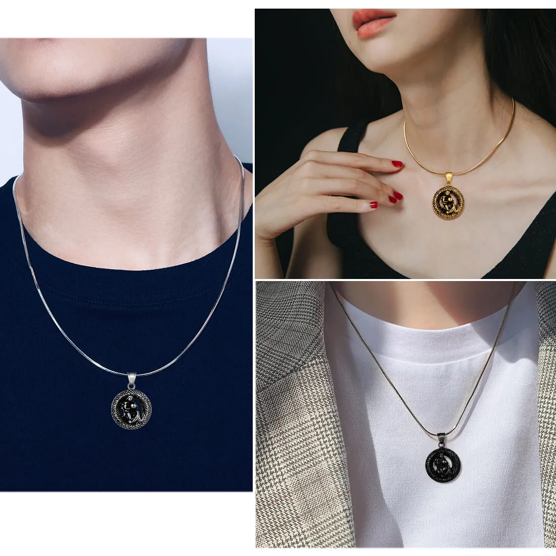 Men Zodiac Aquarius Necklace Pendant Star Sign Constellation Jewelry Women Boys Girls Birthday Gift