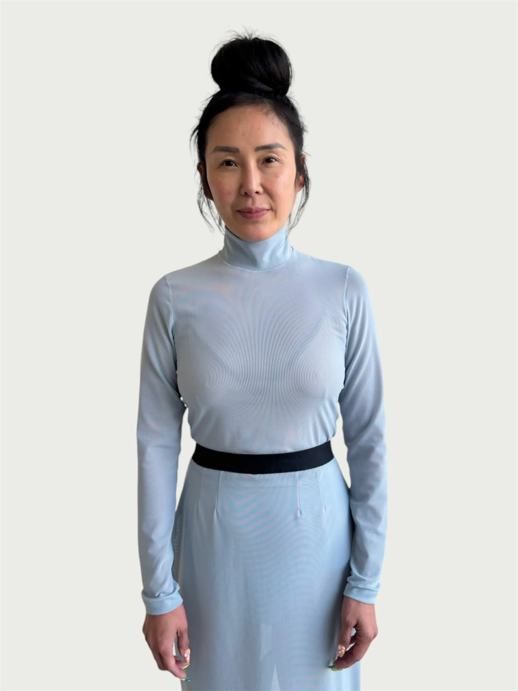 Mesh Mock Neck Top in Powder Blue