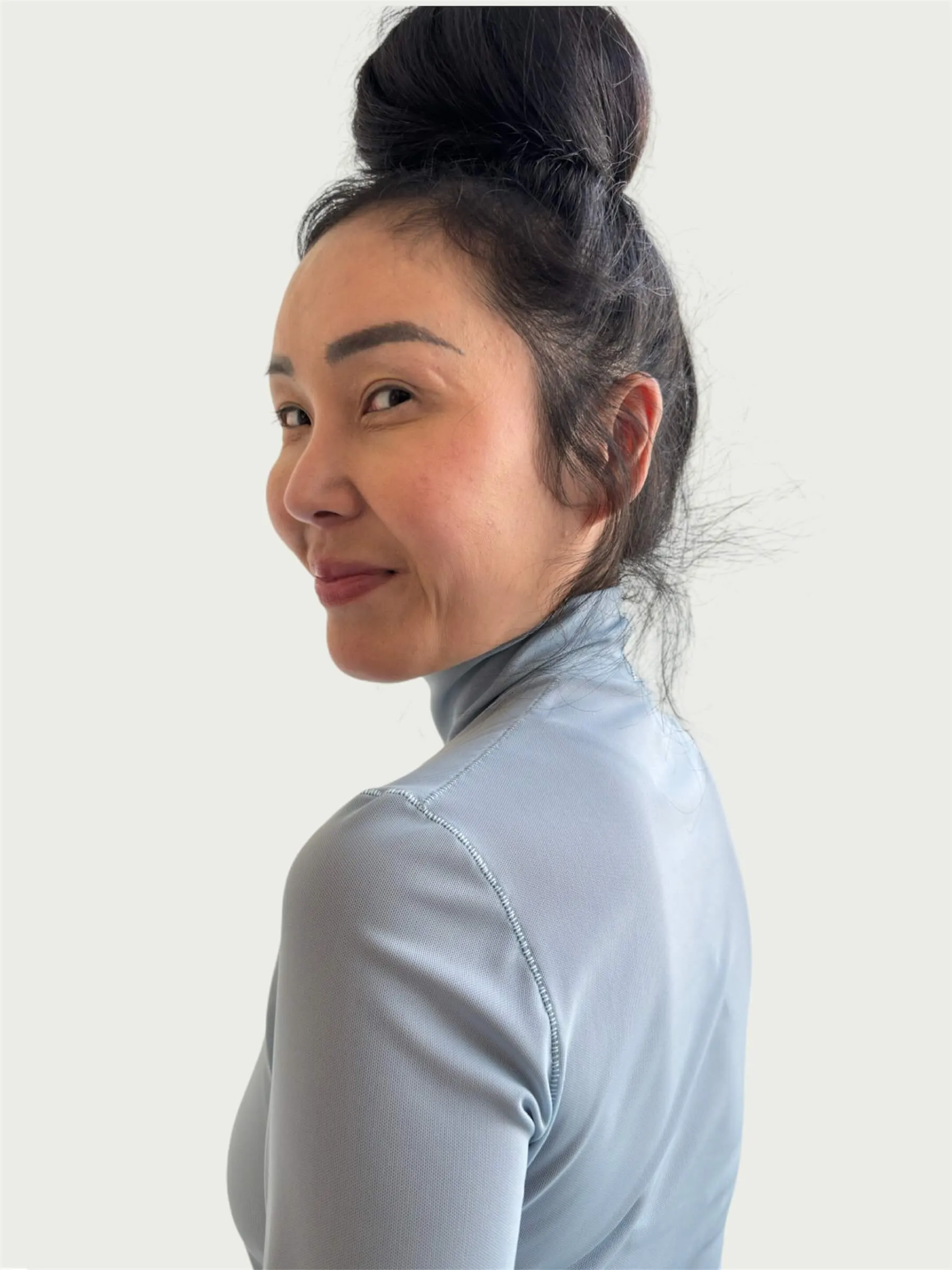 Mesh Mock Neck Top in Powder Blue