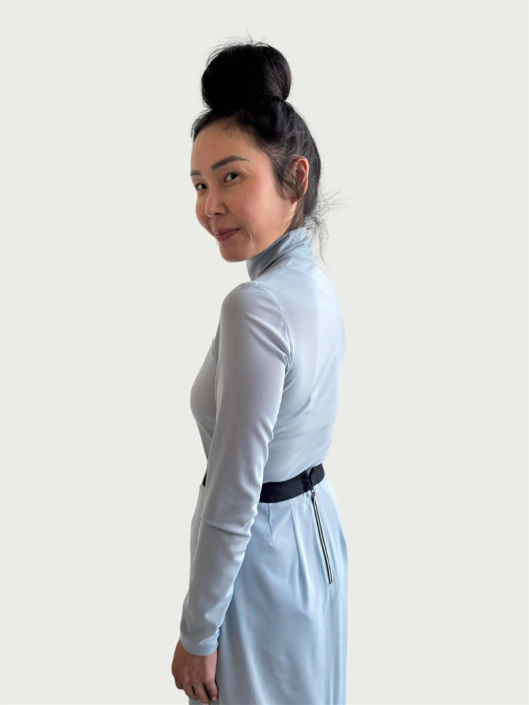 Mesh Mock Neck Top in Powder Blue