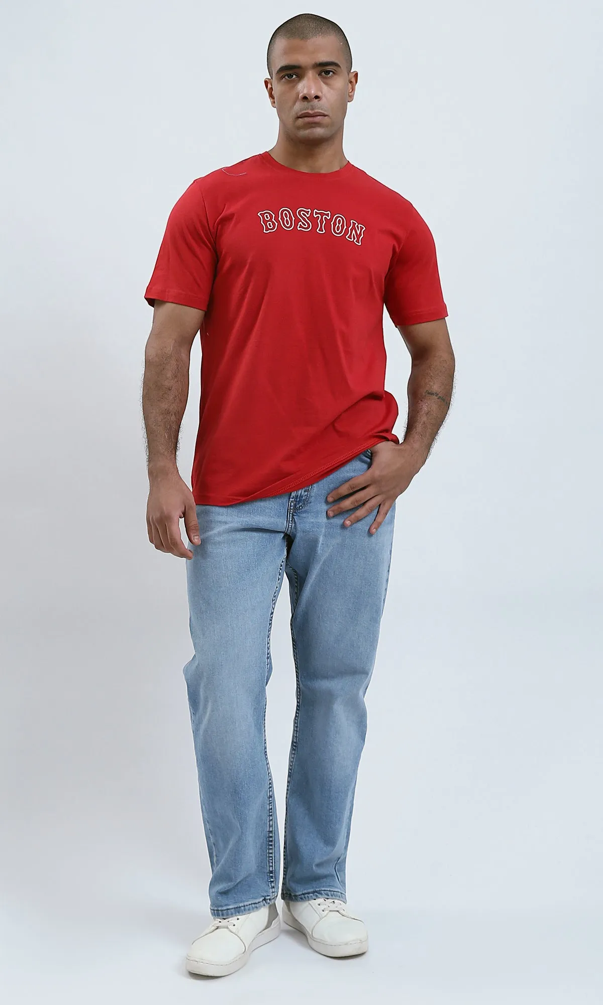 O182388 Short Sleeves Red Cotton Short Tee