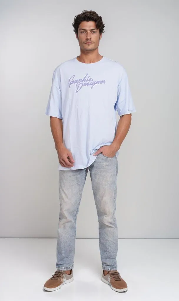 O204264 - Graphic Designer Typography T-Shirt  Light Blue