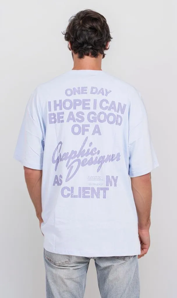 O204264 - Graphic Designer Typography T-Shirt  Light Blue