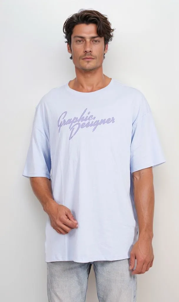 O204264 - Graphic Designer Typography T-Shirt  Light Blue