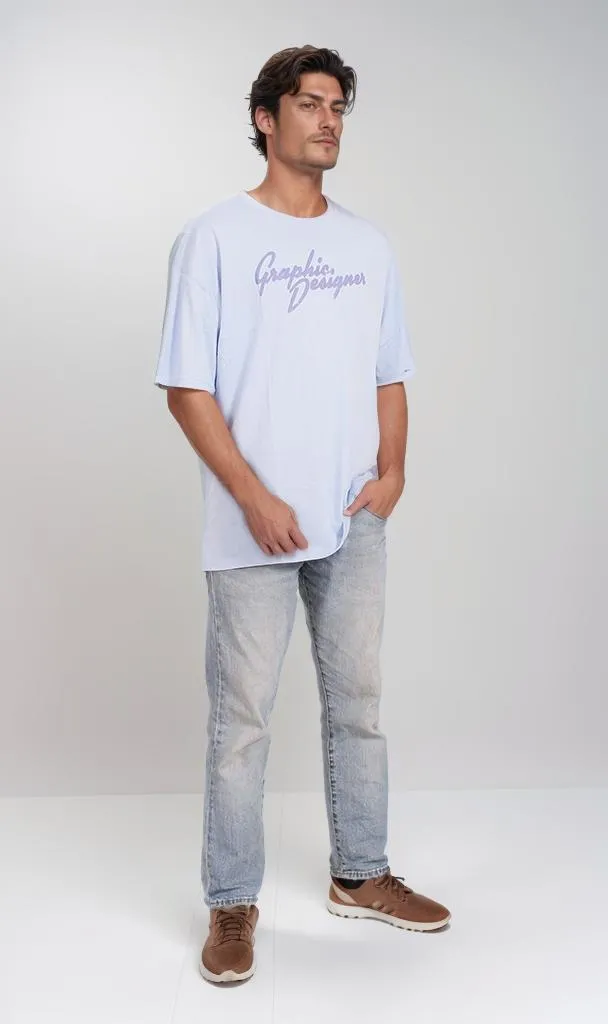 O204264 - Graphic Designer Typography T-Shirt  Light Blue