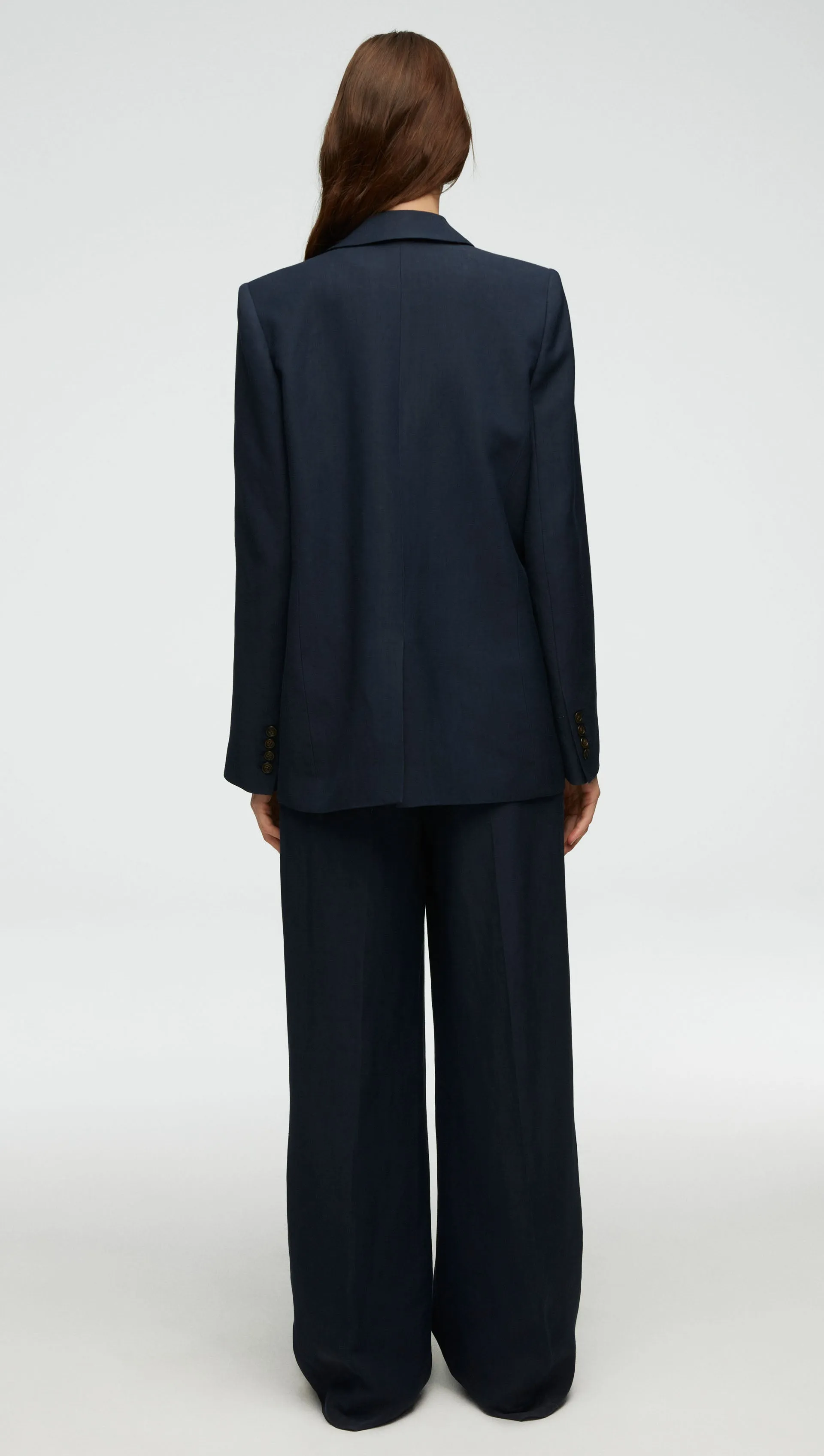 Peak Lapel Blazer in Viscose Linen Twill | Navy