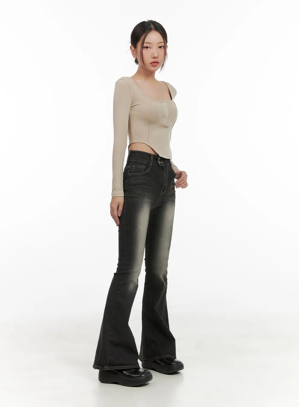 Quinn Double-Button Slim Bootcut Jeans CG422