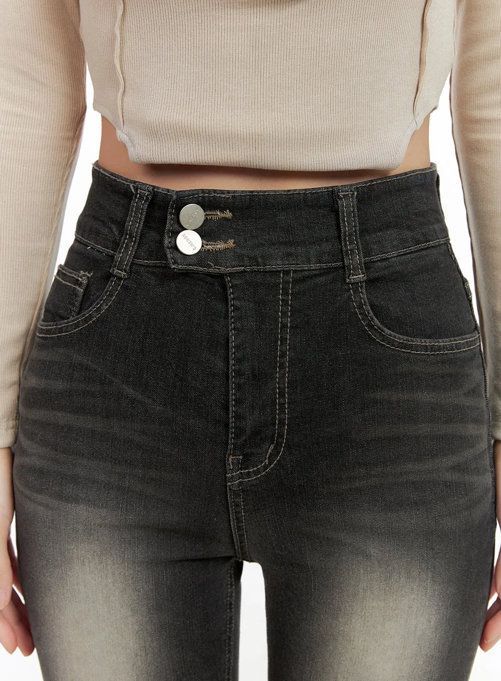 Quinn Double-Button Slim Bootcut Jeans CG422