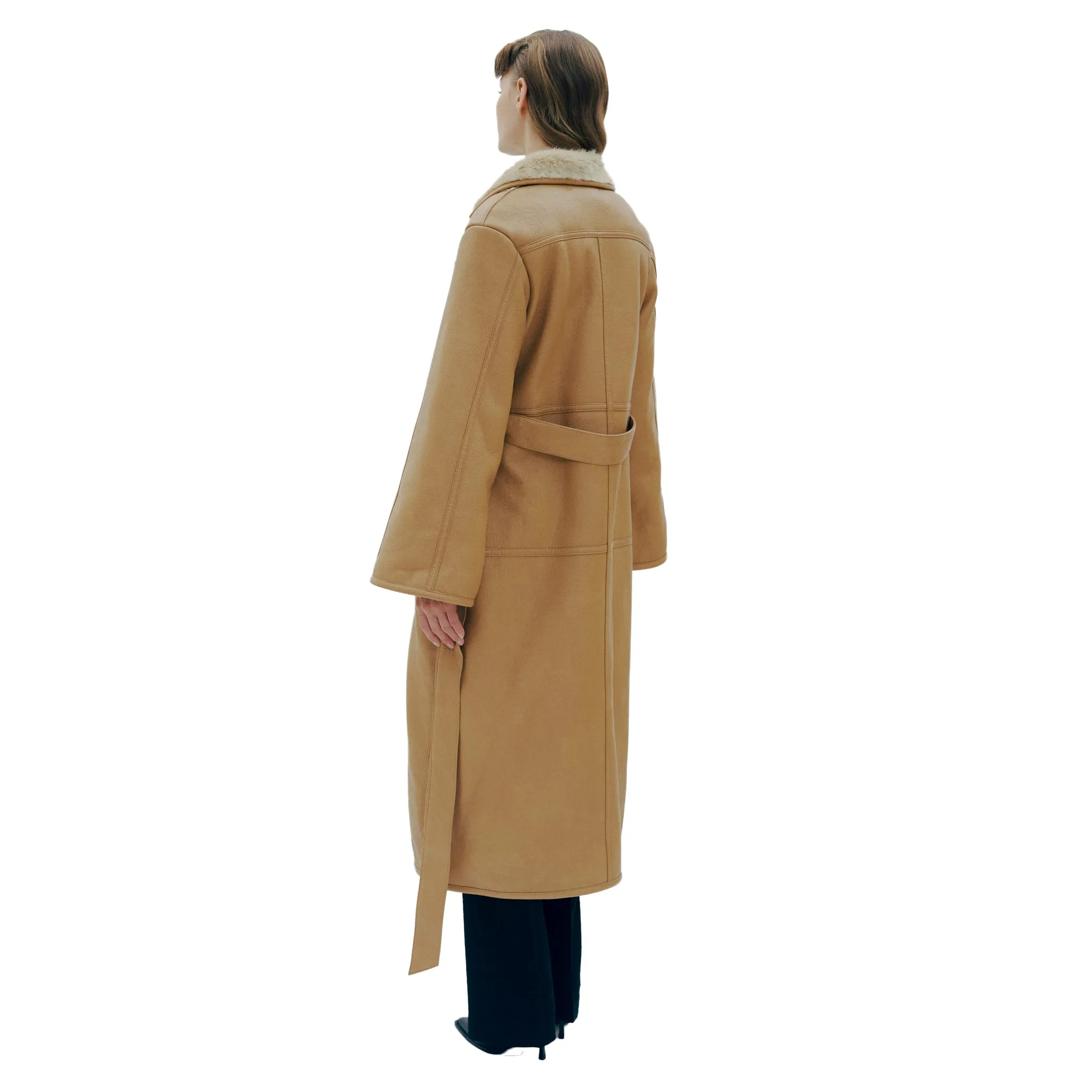 Violet Camel Reversible Bonded Faux Leather & Faux Fur Coat